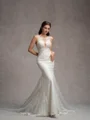 Sheath/Column Stretch Crepe Lace Scoop Sleeveless Court Train Wedding Dresses