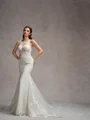 Sheath/Column Stretch Crepe Lace Scoop Sleeveless Court Train Wedding Dresses