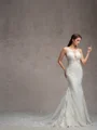 Sheath/Column Stretch Crepe Lace Scoop Sleeveless Court Train Wedding Dresses