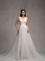 A-Line/Princess Tulle Lace V-Neck Sleeveless Court Train Wedding Dresses