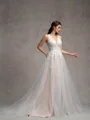 A-Line/Princess Tulle Lace V-Neck Sleeveless Court Train Wedding Dresses