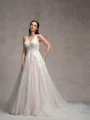 A-Line/Princess Tulle Lace V-Neck Sleeveless Court Train Wedding Dresses