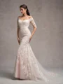 Sheath/Column Lace Off-the-Shoulder Long Sleeves Court Train Wedding Dresses