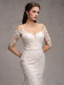 Sheath/Column Lace Off-the-Shoulder Long Sleeves Court Train Wedding Dresses
