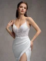 Sheath/Column Charmeuse Lace V-Neck Sleeveless Court Train Wedding Dresses