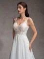 A-Line/Princess Chiffon Lace V-Neck Sleeveless Court Train Wedding Dresses