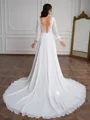 A-Line/Princess Chiffon Lace Scoop Long Sleeves Court Train Wedding Dresses