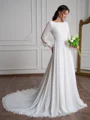 A-Line/Princess Chiffon Lace Scoop Long Sleeves Court Train Wedding Dresses