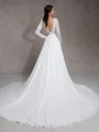 A-Line/Princess Chiffon Lace Scoop Long Sleeves Court Train Wedding Dresses