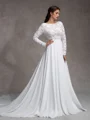 A-Line/Princess Chiffon Lace Scoop Long Sleeves Court Train Wedding Dresses