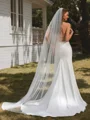 Sheath Spaghetti Straps Sweep Train Stretch Crepe Wedding Dress