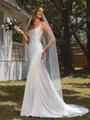 Sheath Spaghetti Straps Sweep Train Stretch Crepe Wedding Dress