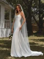 Sheath Spaghetti Straps Sweep Train Stretch Crepe Wedding Dress
