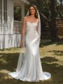 Sheath Spaghetti Straps Sweep Train Stretch Crepe Wedding Dress