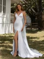 Sheath V-neck Court Train Stretch Crepe Wedding Dress
