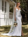 Sheath V-neck Court Train Stretch Crepe Wedding Dress