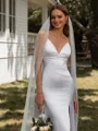 Sheath V-neck Court Train Stretch Crepe Wedding Dress