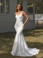 Sheath V-neck Appliques Lace Court Train Lace Wedding Dress