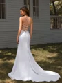 Sheath Spaghetti Straps Appliques Lace Chapel Train Chiffon Wedding Dress