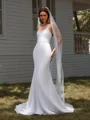 Sheath Spaghetti Straps Appliques Lace Chapel Train Chiffon Wedding Dress