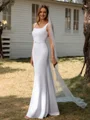 Sheath Square Floor-Length Stretch Crepe Wedding Dress
