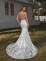 Sheath V-neck Appliques Lace Court Train Lace Wedding Dress