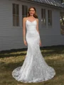 Sheath V-neck Appliques Lace Court Train Lace Wedding Dress
