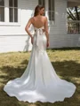 Sheath Spaghetti Straps Pleated Chapel Train Silk Like Satin Wedding Dress