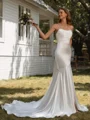 Sheath Spaghetti Straps Pleated Chapel Train Silk Like Satin Wedding Dress