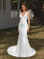 Sheath V-neck Appliques Lace Chapel Train Lace Wedding Dress