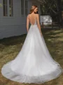 A-line V-neck Appliques Lace Chapel Train Tulle Wedding Dress