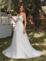 A-line V-neck Appliques Lace Chapel Train Tulle Wedding Dress