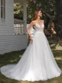A-line V-neck Appliques Lace Chapel Train Tulle Wedding Dress