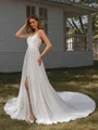A-line V-neck Pleated Cathedral Train Chiffon Wedding Dress