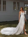 A-line V-neck Pleated Cathedral Train Chiffon Wedding Dress