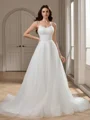 A-line Spaghetti Straps Chapel Train Organza Wedding Dress