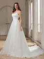 A-line Spaghetti Straps Chapel Train Organza Wedding Dress