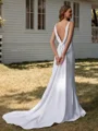 Sheath V-neck Court Train Stretch Crepe Wedding Dress