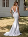 Sheath V-neck Court Train Stretch Crepe Wedding Dress