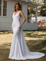 Sheath V-neck Court Train Stretch Crepe Wedding Dress