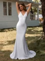 Sheath V-neck Court Train Stretch Crepe Wedding Dress