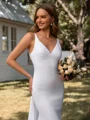 Sheath V-neck Court Train Stretch Crepe Wedding Dress