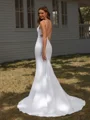 Sheath V-neck Appliques Lace Court Train Stretch Crepe Wedding Dress