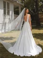 A-line V-neck Sweep Train Chiffon Wedding Dress