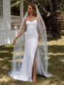Sheath Spaghetti Straps Pleated Sweep Train Charmeuse Wedding Dress