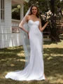 Sheath Spaghetti Straps Pleated Sweep Train Charmeuse Wedding Dress
