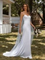 Sheath Spaghetti Straps Pleated Sweep Train Charmeuse Wedding Dress