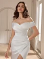 Sheath Off-the-Shoulder Pleated Cathedral Train Charmeuse Corset Wedding Dress