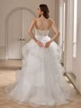 Ball-Gown V-neck Appliques Lace Sweep Train Tulle Wedding Dress