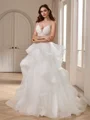 Ball-Gown V-neck Appliques Lace Sweep Train Tulle Wedding Dress